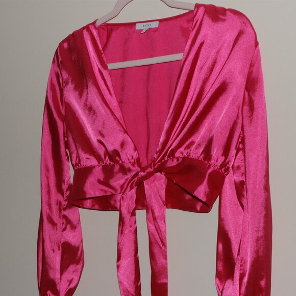Hot Pink Satin Blouse - HONEY - Picture 10 of 11